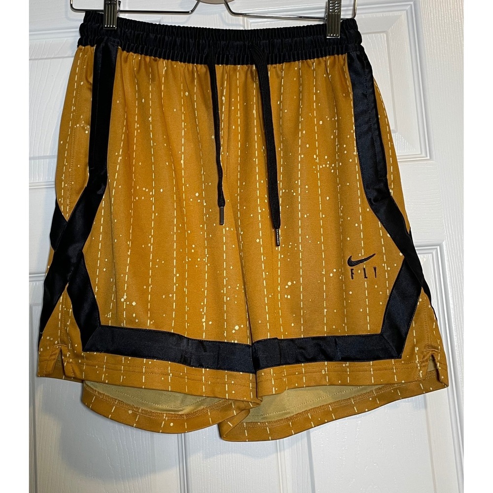 Nike Dri-FIT Fly Basketball Shorts Mens Medium Mustard Yellow Black Speckled